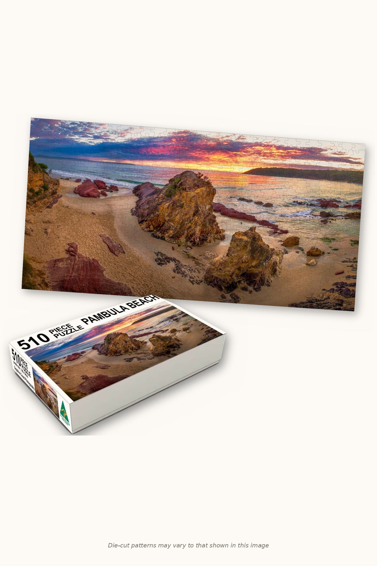 Pambula Beach 510-piece jigsaw puzzle — the finished puzzle with its box, Pambula NSW