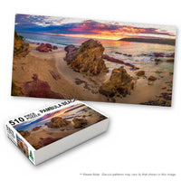 Pambula Beach 510-piece jigsaw box with the completed puzzle, Pambula NSW