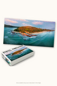 Pambula River 510-piece jigsaw puzzle — the finished puzzle with its box, Pambula NSW