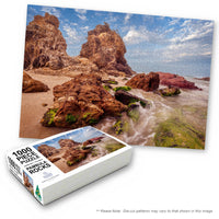 Pambula Rocks 1000-piece jigsaw box with the completed puzzle, Pambula Beach NSW