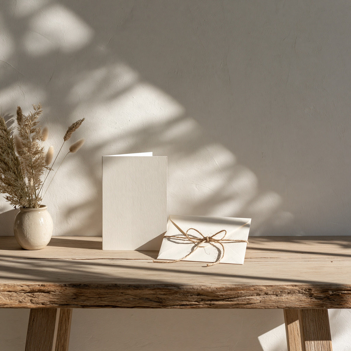 Sapphire Coast Photography gift card — blank card and twine-tied envelope on an oak bench