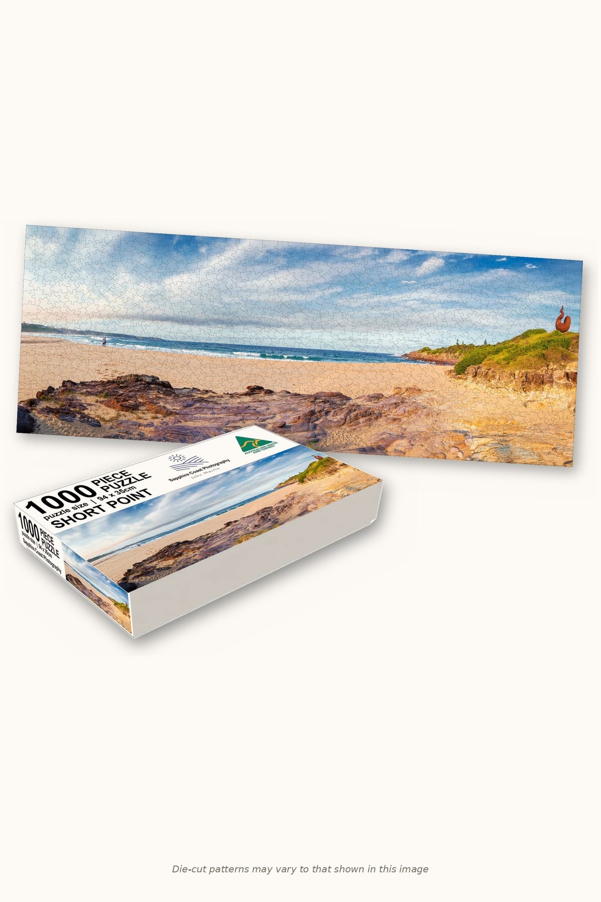 Short Point Beach 1000-piece jigsaw puzzle — the finished puzzle with its box, Merimbula NSW