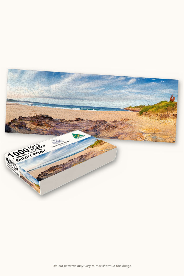 Short Point Beach 1000-piece jigsaw puzzle — the finished puzzle with its box, Merimbula NSW