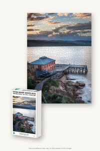 Tathra Wharf Smooth Seas 1000-piece jigsaw puzzle — the finished puzzle with its box, Tathra NSW
