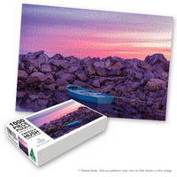 Twofold Hush 1000-piece jigsaw box with the completed puzzle, Twofold Bay, Eden NSW