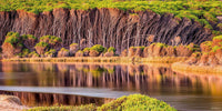Bournda Lagoon 2:1 panorama, swans and sea eagles, Sapphire Coast NSW