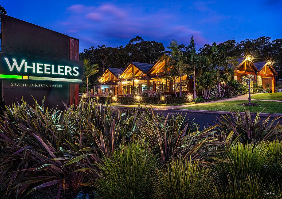 Wheelers Seafood Restaurant Pambula print at twilight